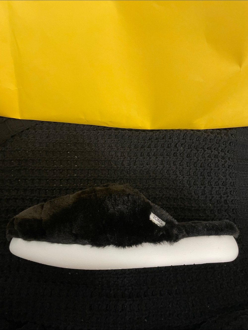 TOMS Black Faux Fur Slide Slippers with White Sole - Picture 2 of 6